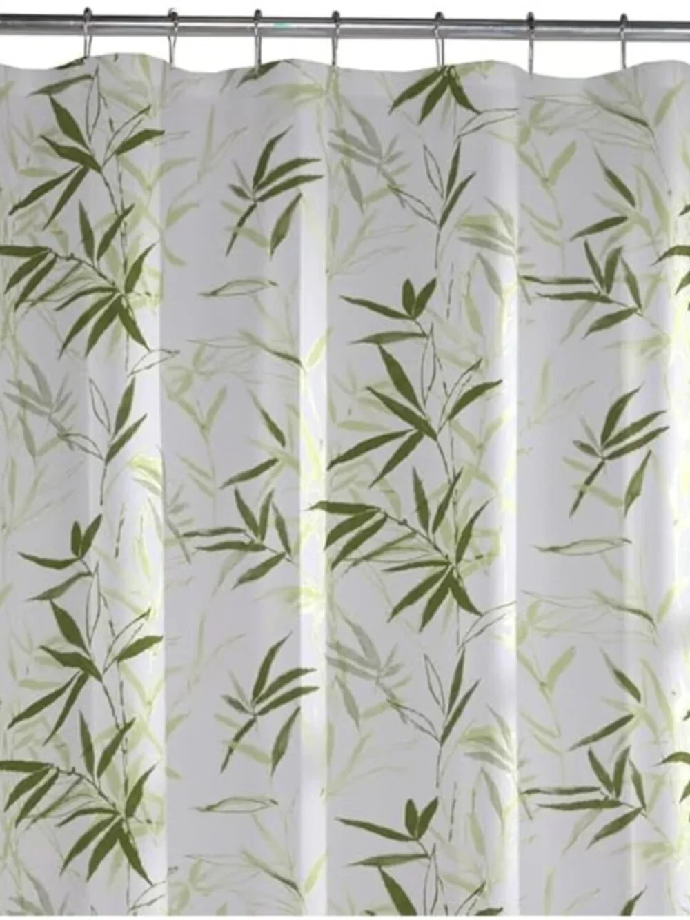 Shower curtain with rod rings - green bamboo leaves